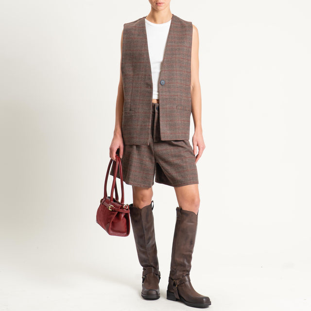 Tensione in-Gilet check un bottone - moro/coccio