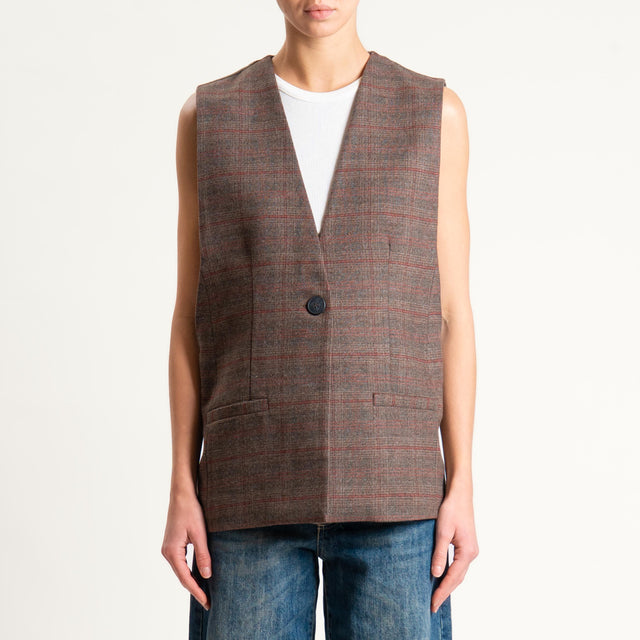Tensione in-Gilet check un bottone - moro/coccio