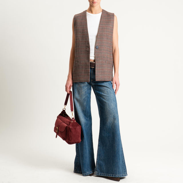 Tensione in-Gilet check un bottone - moro/coccio