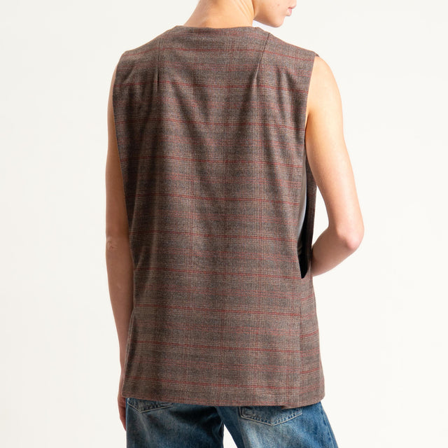 Tensione in-Gilet check un bottone - moro/coccio