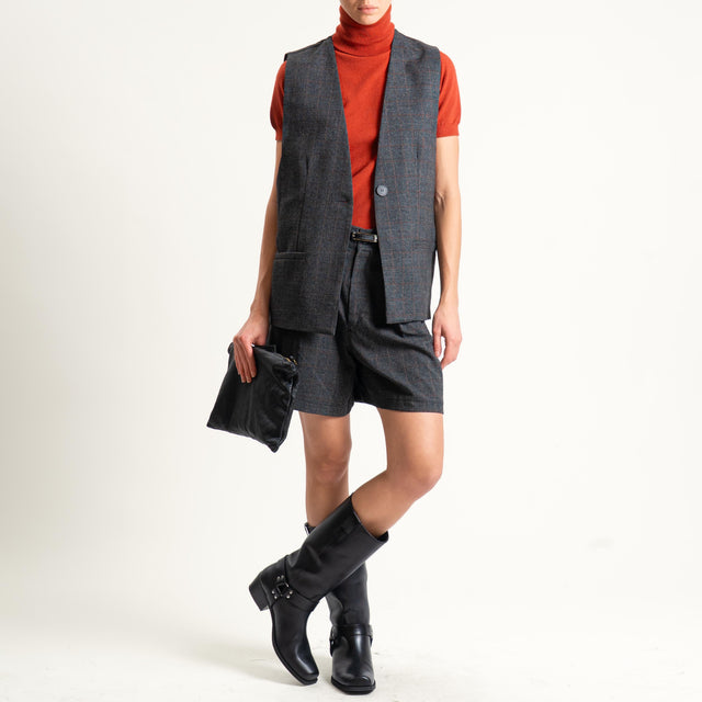 Tensione in-Gilet check un bottone - grigio/coccio