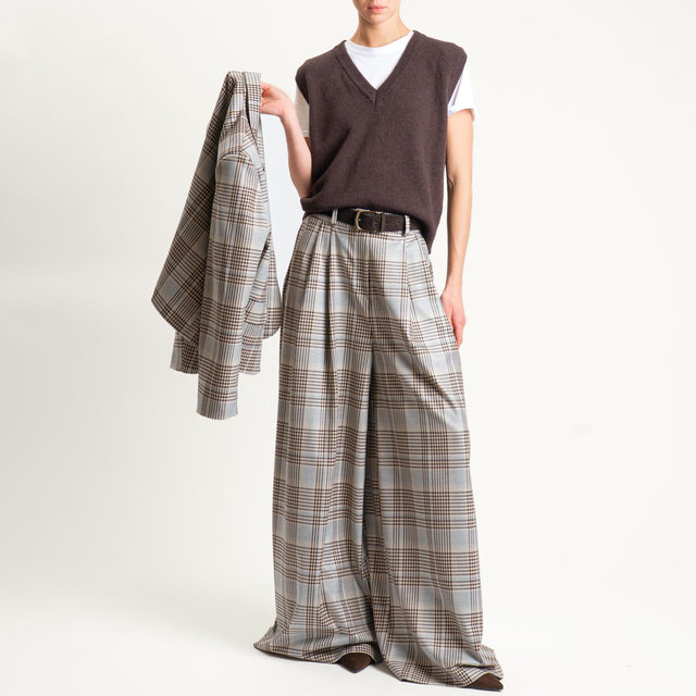 Tensione in- Pantalone wide leg check con pinces - grigio/moro