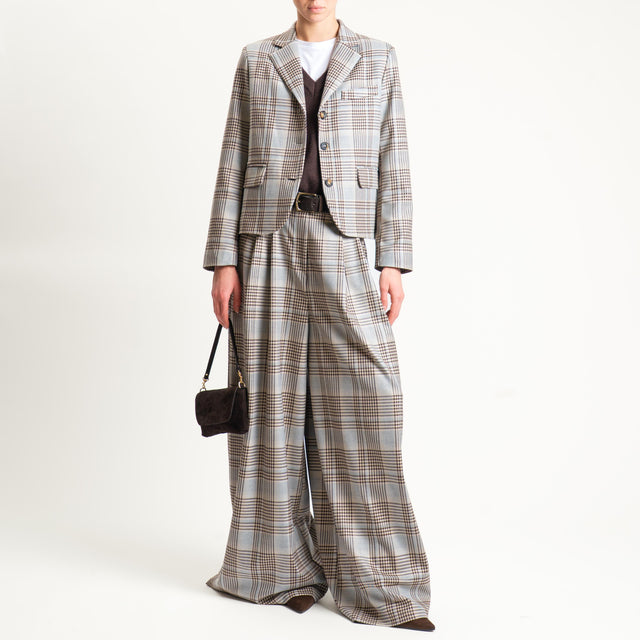 Tensione in- Pantalone wide leg check con pinces - grigio/moro