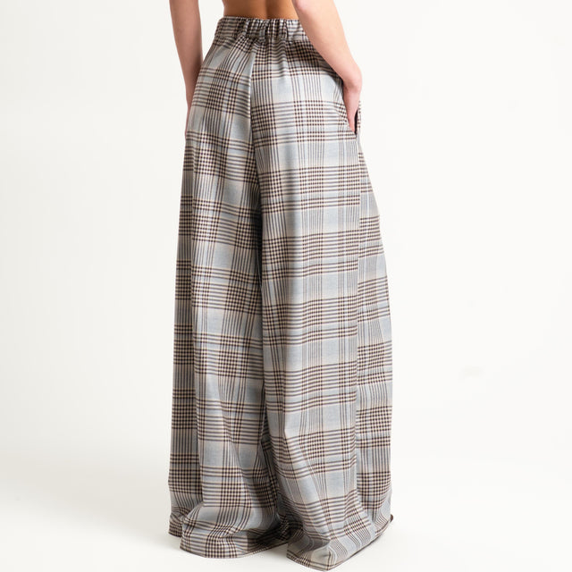 Tensione in- Pantalone wide leg check con pinces - grigio/moro