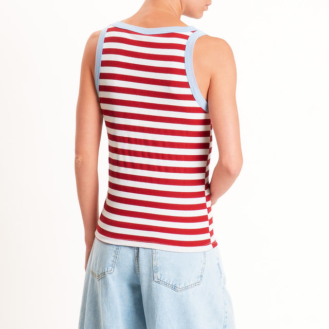 Tensione in-Top righe scollo v elasticizzato - azzurro/india/burro