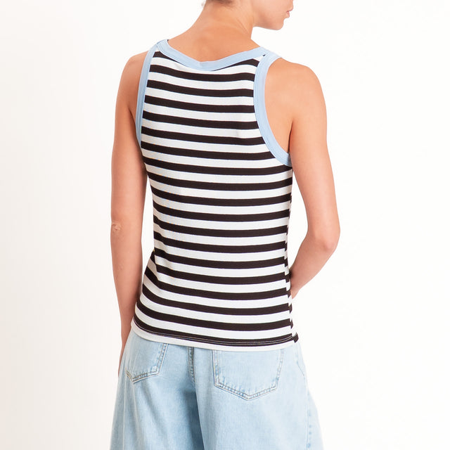 Tensione in-Top righe scollo v elasticizzato - azzurro/moro/burro