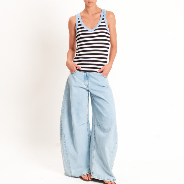 Tensione in-Top righe scollo v elasticizzato - azzurro/moro/burro
