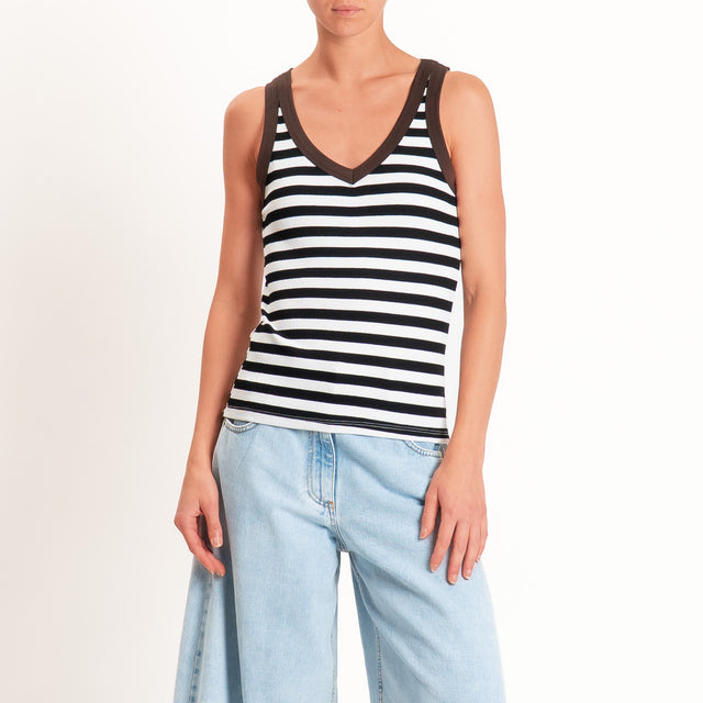 Tensione in-Top righe scollo v elasticizzato - moro/nero/burro