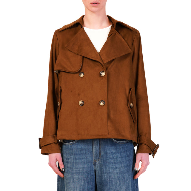 Tensione in-Giacca doppio petto effetto suede - cognac