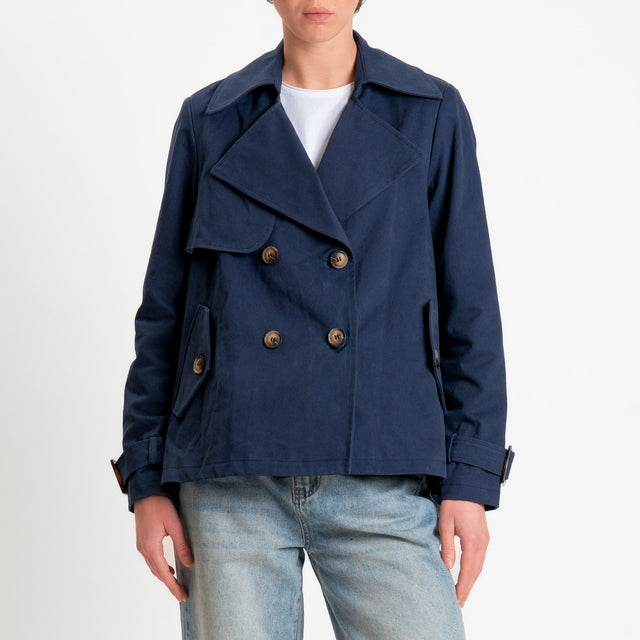 Tensione in-Trench corto doppiopetto - blu