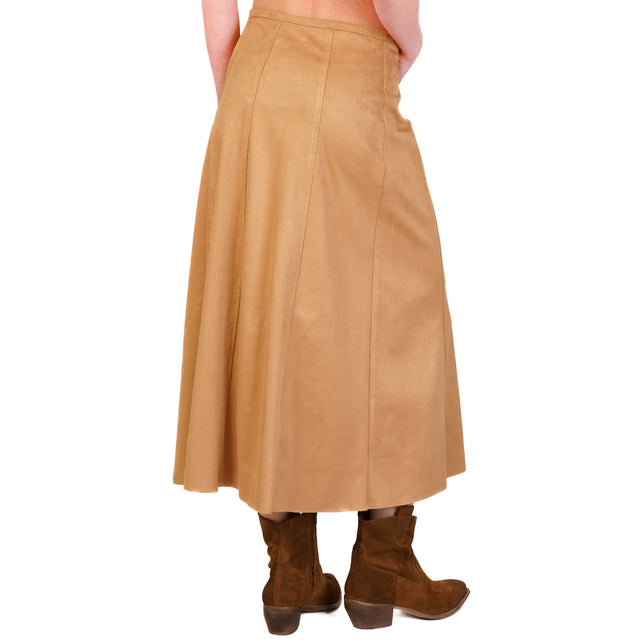 Falda larga con efecto ante - camel