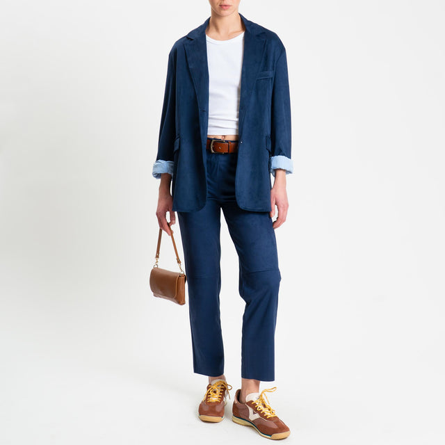 Tensione in-Pantalone cinque tasche effetto suede - blu