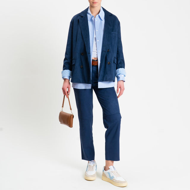 Tensione in-Giacca doppiopetto effetto suede - blu