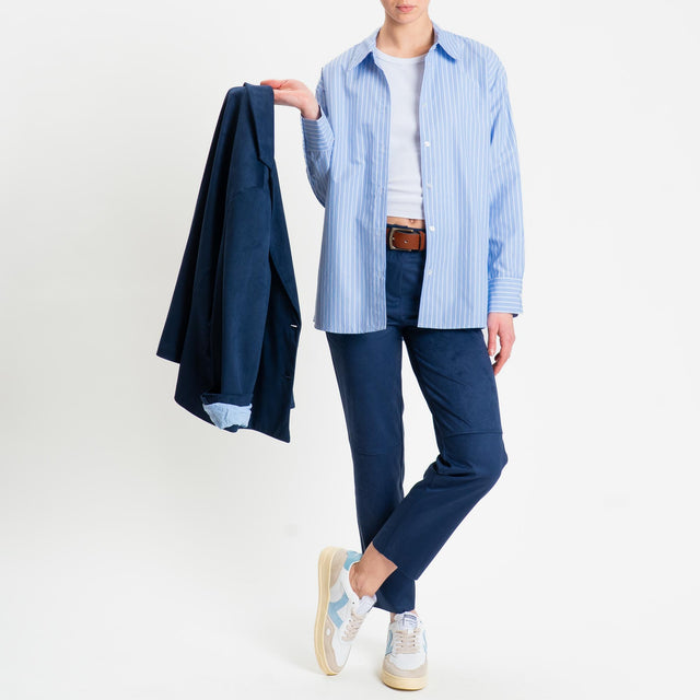 Tensione in-Pantalone cinque tasche effetto suede - blu