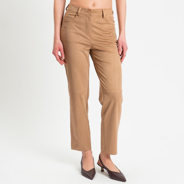 Tensione in-Pantalone cinque tasche effetto suede - cappuccino