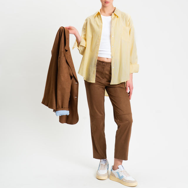 Tensione in-Pantalone cinque tasche effetto suede - cognac