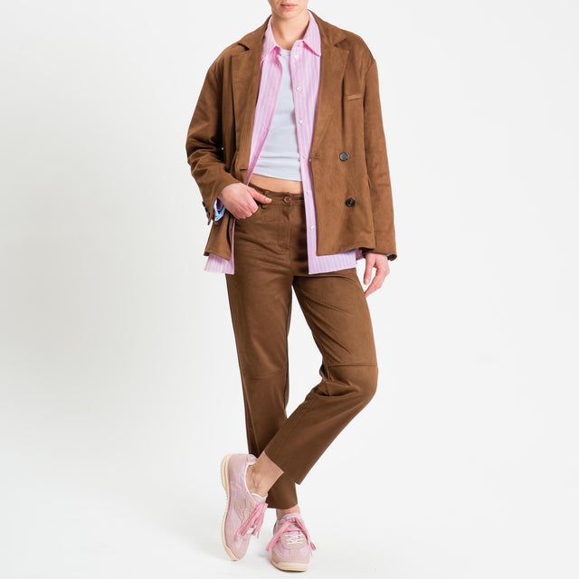 Tensione in-Giacca doppiopetto effetto suede - cognac