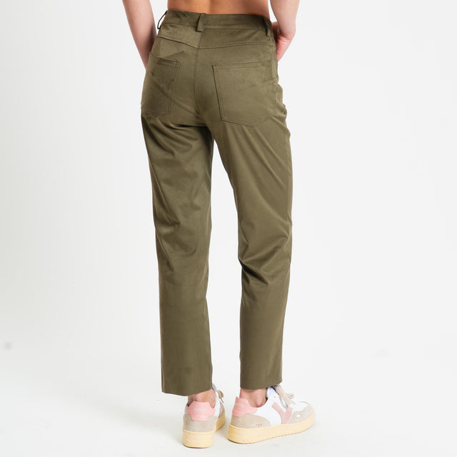 Tensione in-Pantalone cinque tasche effetto suede - militare
