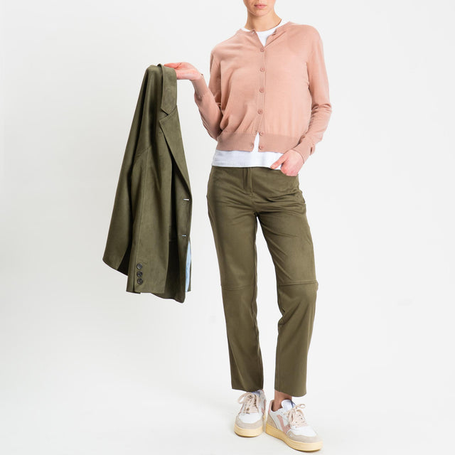 Tensione in-Pantalone cinque tasche effetto suede - militare
