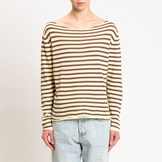 Tensione in-Maglia scollo barca a righe 100 cotone - giallo/moro
