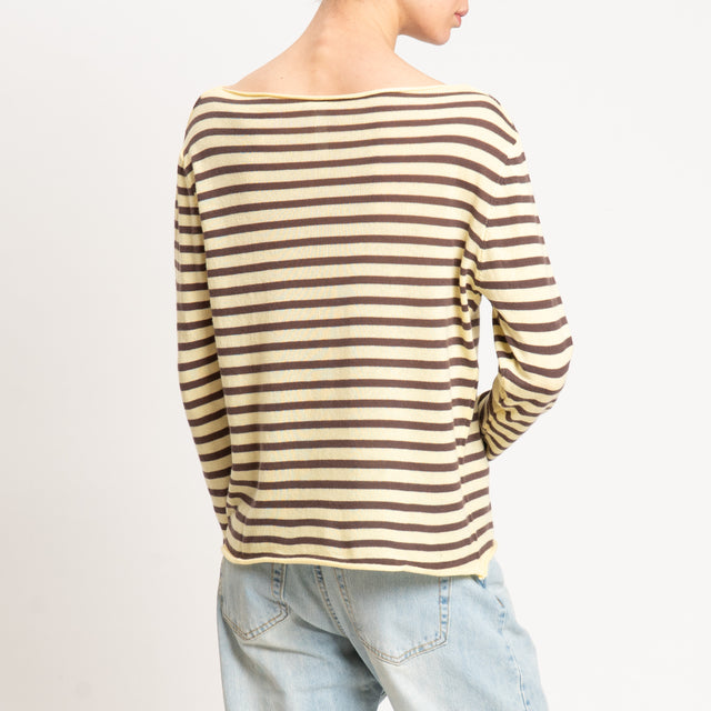 Tensione in-Maglia scollo barca a righe 100 cotone - giallo/moro