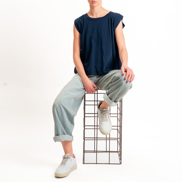 Tensione in-T-shirt smanicata fondo palloncino - blu