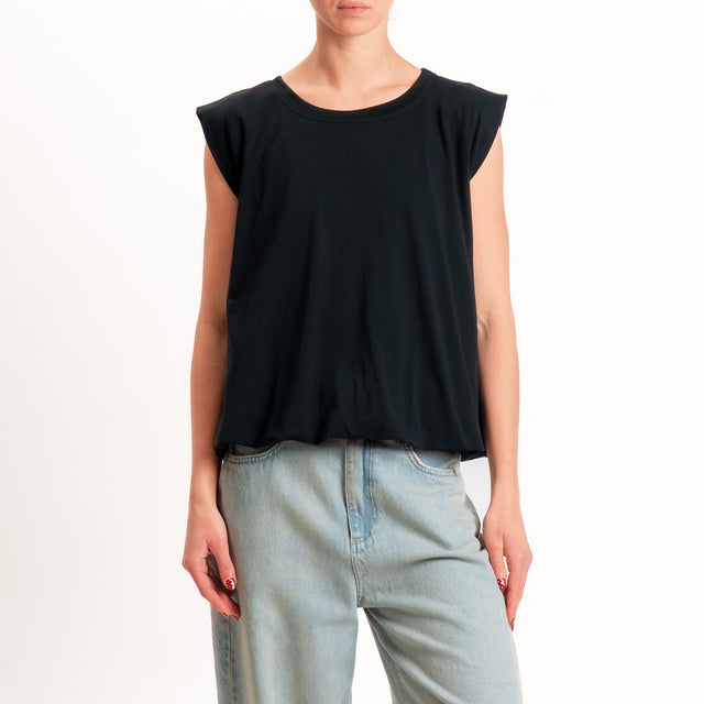Tensione in-T-shirt smanicata fondo palloncino - nero