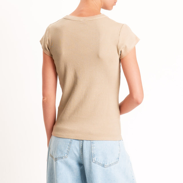 Tensione in-T-shirt scollo v a costine - safari