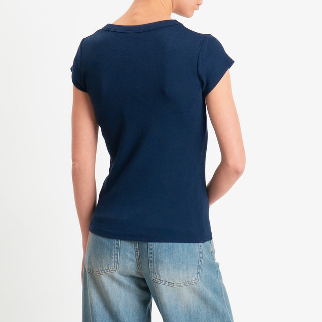 Tensione in-T-shirt scollo v a costine - blu
