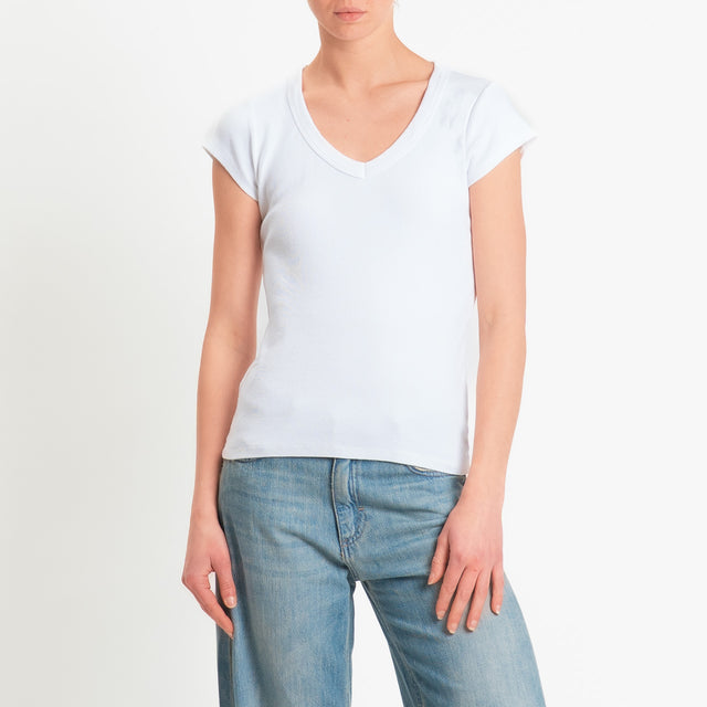 Tensione in-T-shirt scollo v a costine - bianco
