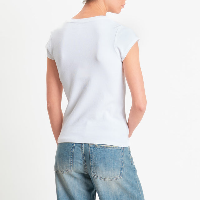 Tensione in-T-shirt scollo v a costine - bianco