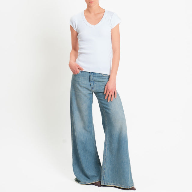 Tensione in-T-shirt scollo v a costine - bianco