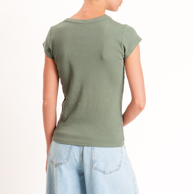 Tensione in-T-shirt scollo v a costine - militare