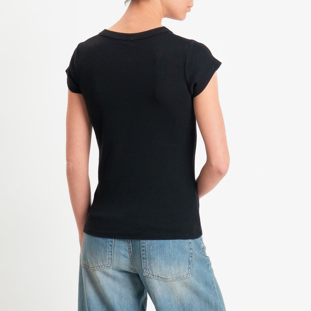 Tensione in-T-shirt scollo v a costine - nero