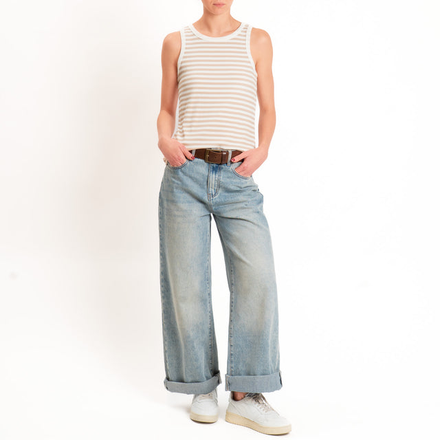 Tensione in-Top righe a costine - panna/beige