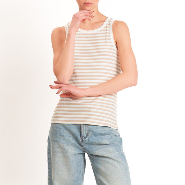 Tensione in-Top righe a costine - panna/beige