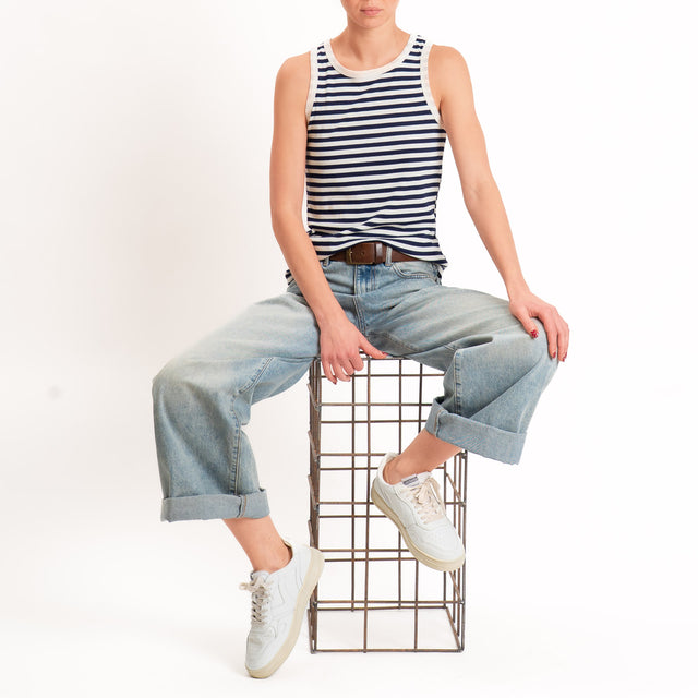 Tensione in-Top righe a costine - panna/blu