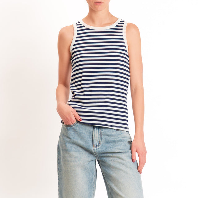 Tensione in-Top righe a costine - panna/blu