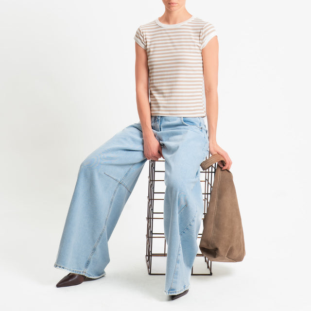 Tensione in-T-shirt costine a righe - panna/beige
