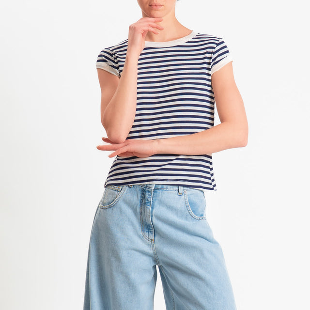 Tensione in-T-shirt costine a righe - panna/blu