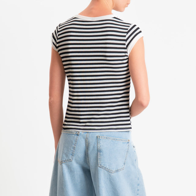 Tensione in-T-shirt costine a righe - panna/nero