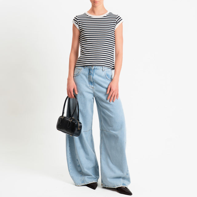 Tensione in-T-shirt costine a righe - panna/nero