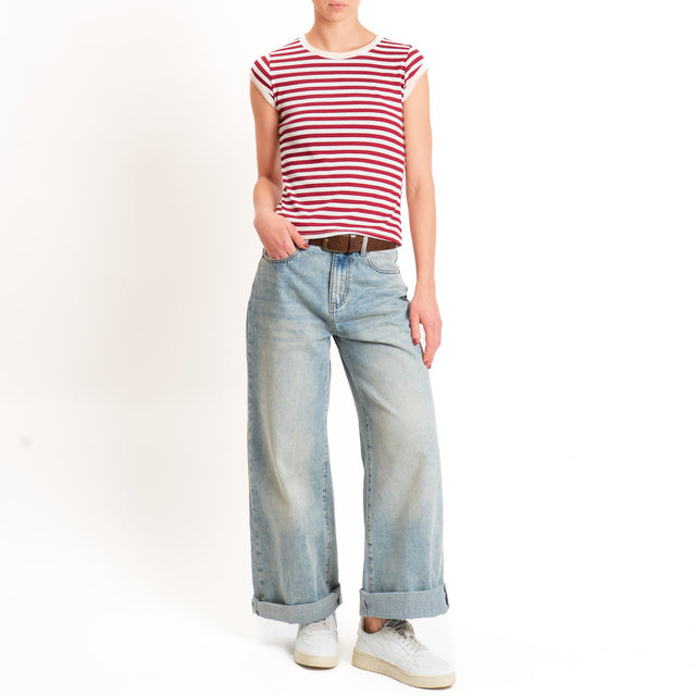 Tensione in-T-shirt costine a righe - panna/india