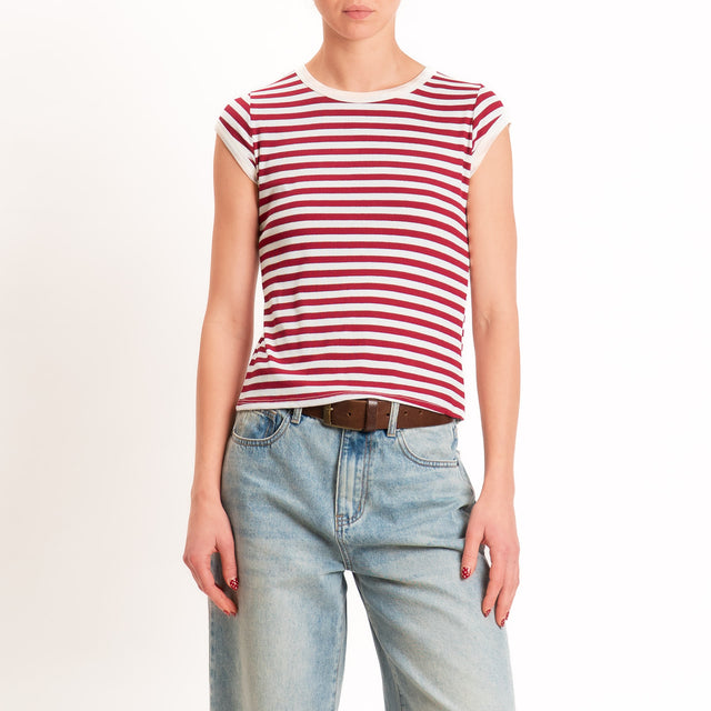 Tensione in-T-shirt costine a righe - panna/india