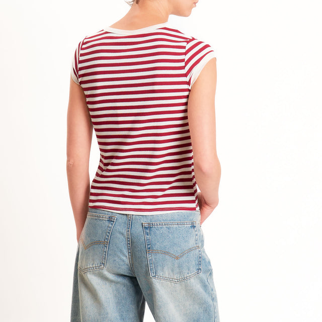 Tensione in-T-shirt costine a righe - panna/india