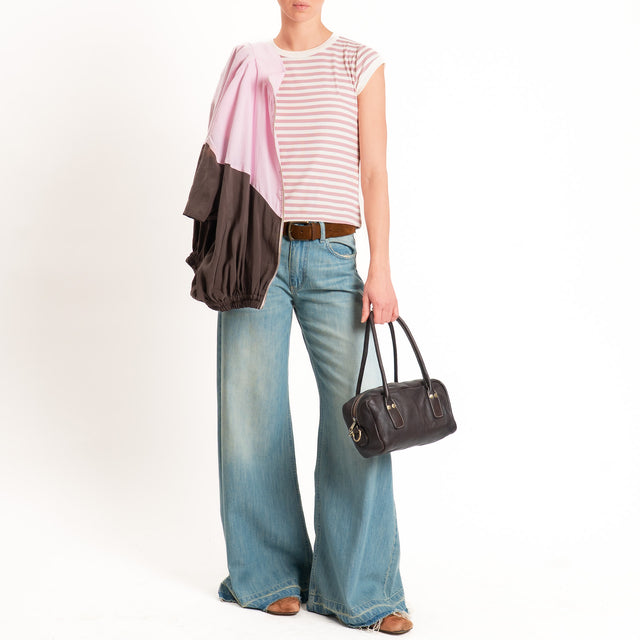 Tensione in-T-shirt costine a righe - panna/rosa