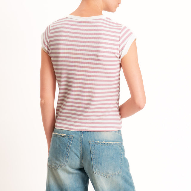 Tensione in-T-shirt costine a righe - panna/rosa