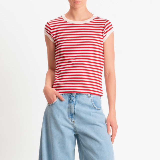 Tensione in-T-shirt costine a righe - panna/rosso