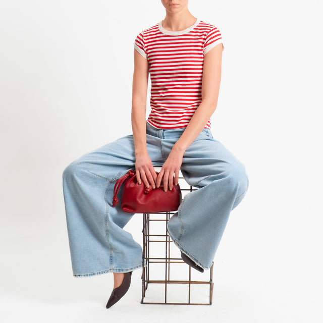 Tensione in-T-shirt costine a righe - panna/rosso