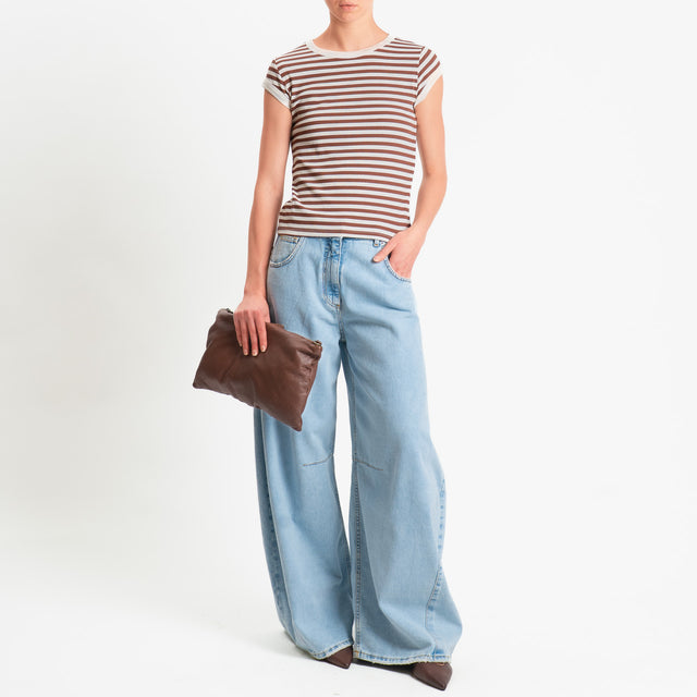 Tensione in-T-shirt costine a righe - panna/tabacco